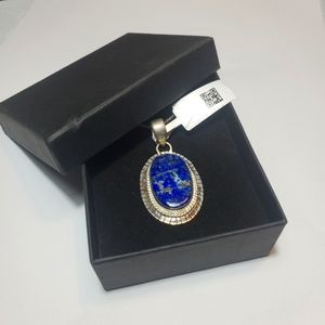 Sodalite Stone Pendant Silver Necklace